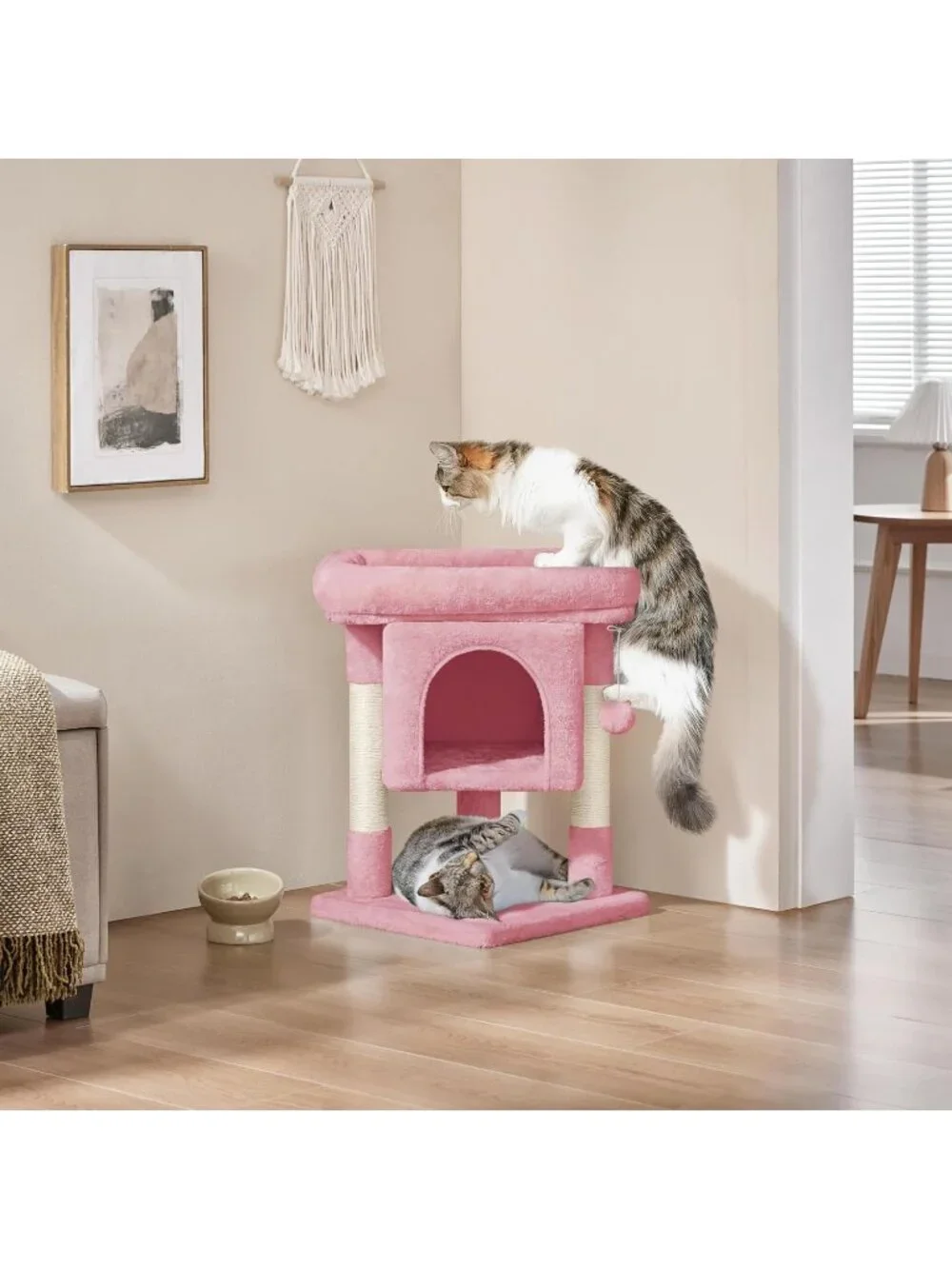 New 23.5in Cat Tree Tower, Pink Condo with Sisal Scratching Posts for Cats
